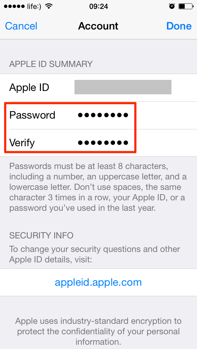 Экран ввода нового пароля