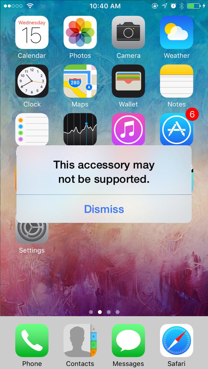 This accessory may not be supported iPhone 6