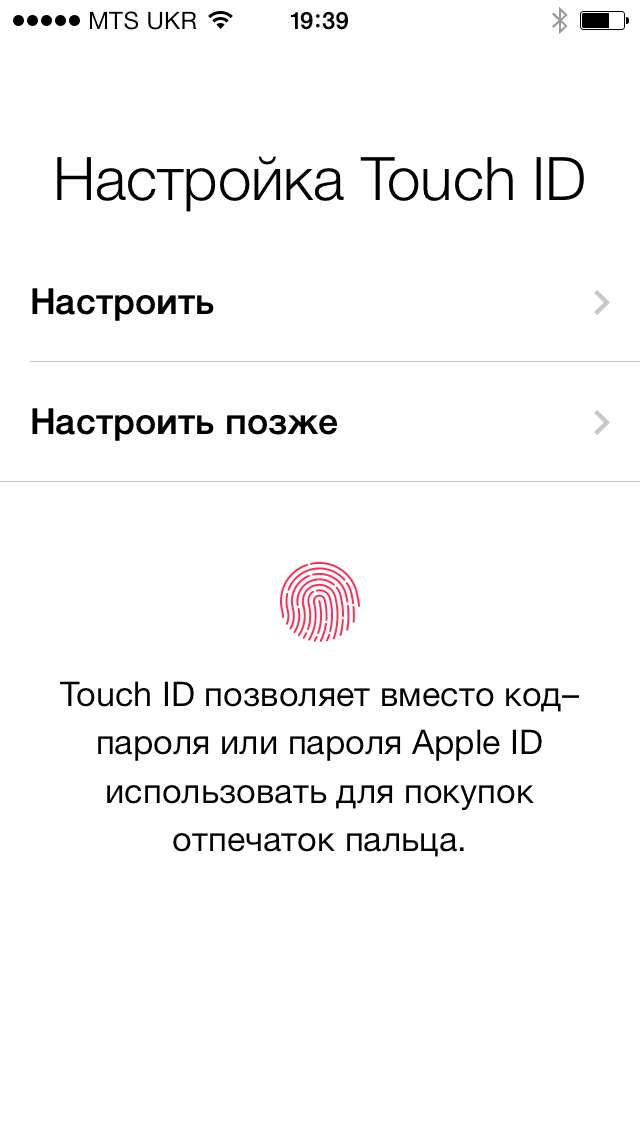iPhone 5S настройка Touch ID