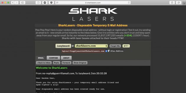 Временная почта SharkLasers