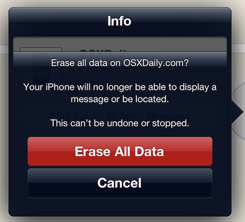Confirm Erase All Data on iPhone from Remote Wipe