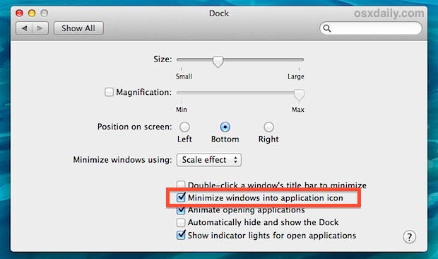 Minimize windows into the application icon in the Dock of OS X