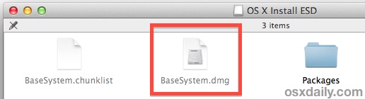 OS X Mavericks basesystem.dmg visible
