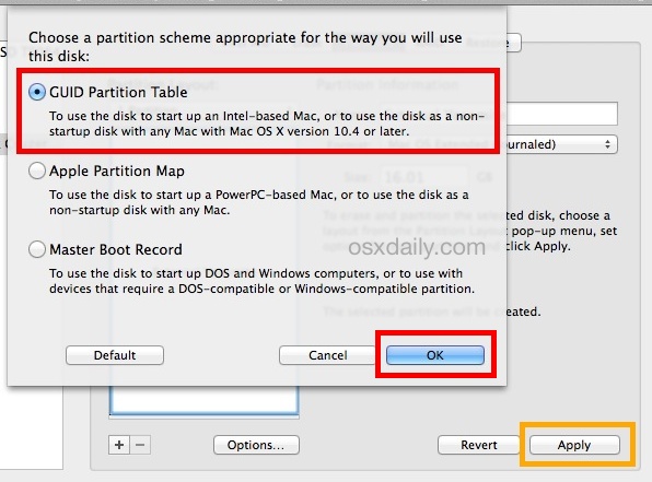 Set GUID partition to make the drive bootable