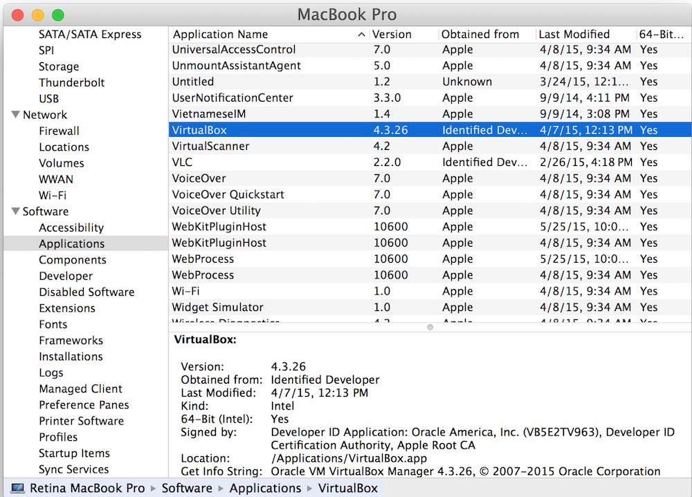 List All Applications on a Mac as seen from System Information of OS X