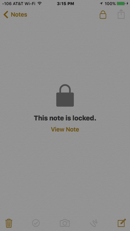 A locked note in iOS