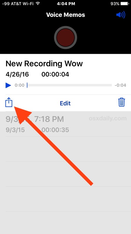 Share a recorded audio or voice memo from iPhone