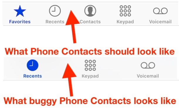 iPhone Contacts Missing Bug