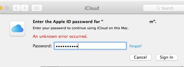 iCloud unknown error on Mac