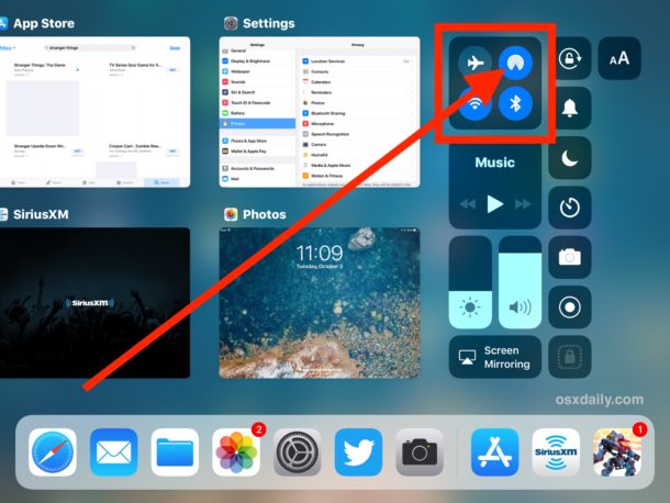 AirDrop visible in Control Center for iPad in iOS 11