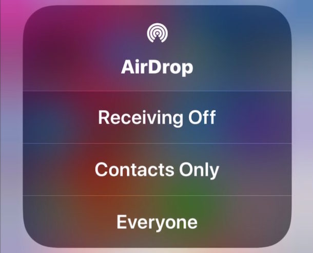 Using AirDrop in iOS 11 Control Center