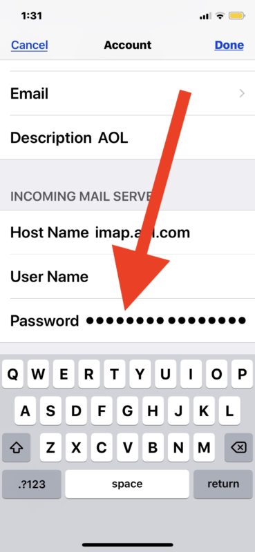 Updating an email password on iPhone or iPad