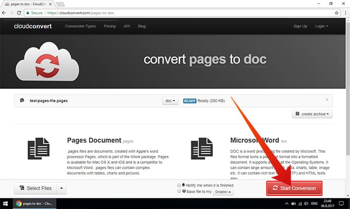 convert pages file to word