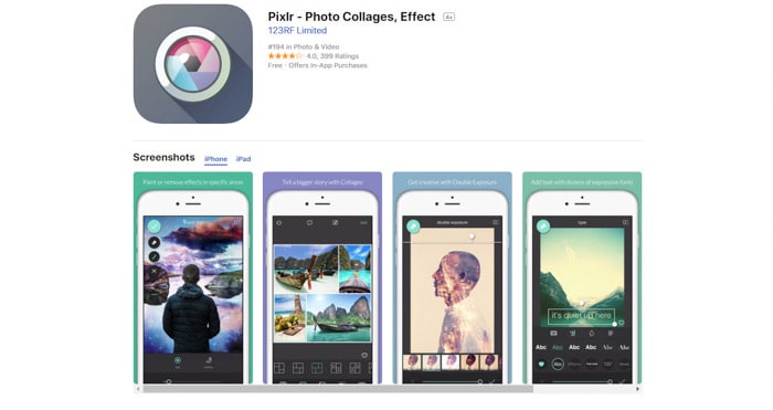 A screenshot of the PIxlr homepage, best apps for iPhone and smartphone