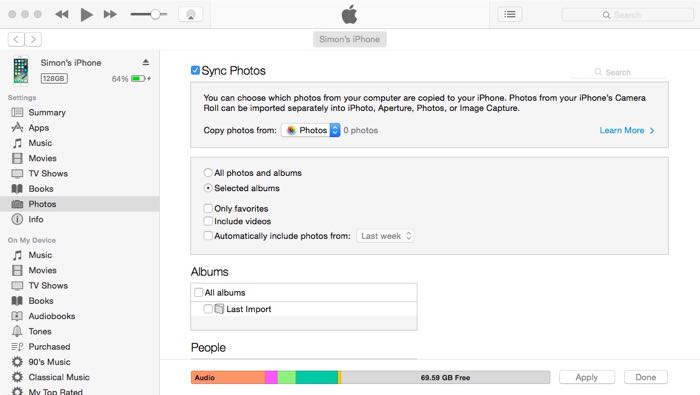 screenshot of using iTunes to transfer photos to and from your iPhone.