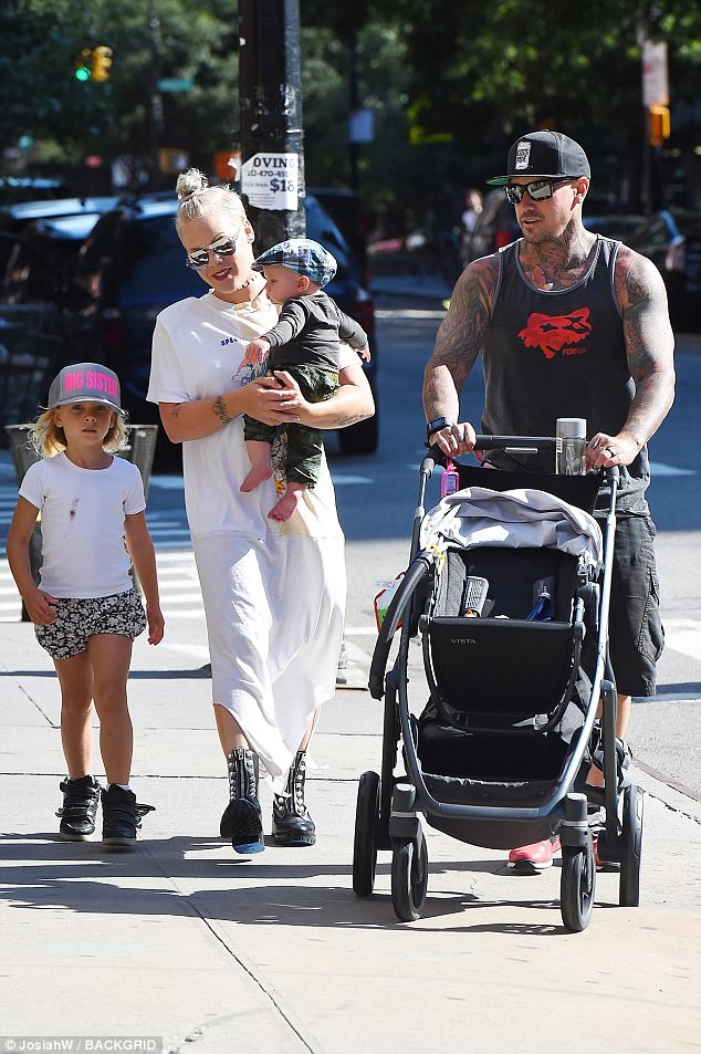 Time off: The So What singer and her brood also spent the July 4 weekend in the Big Apple