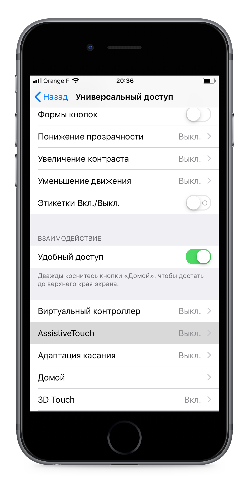 iPhone 6S iOS 12 вход в Assistive touch