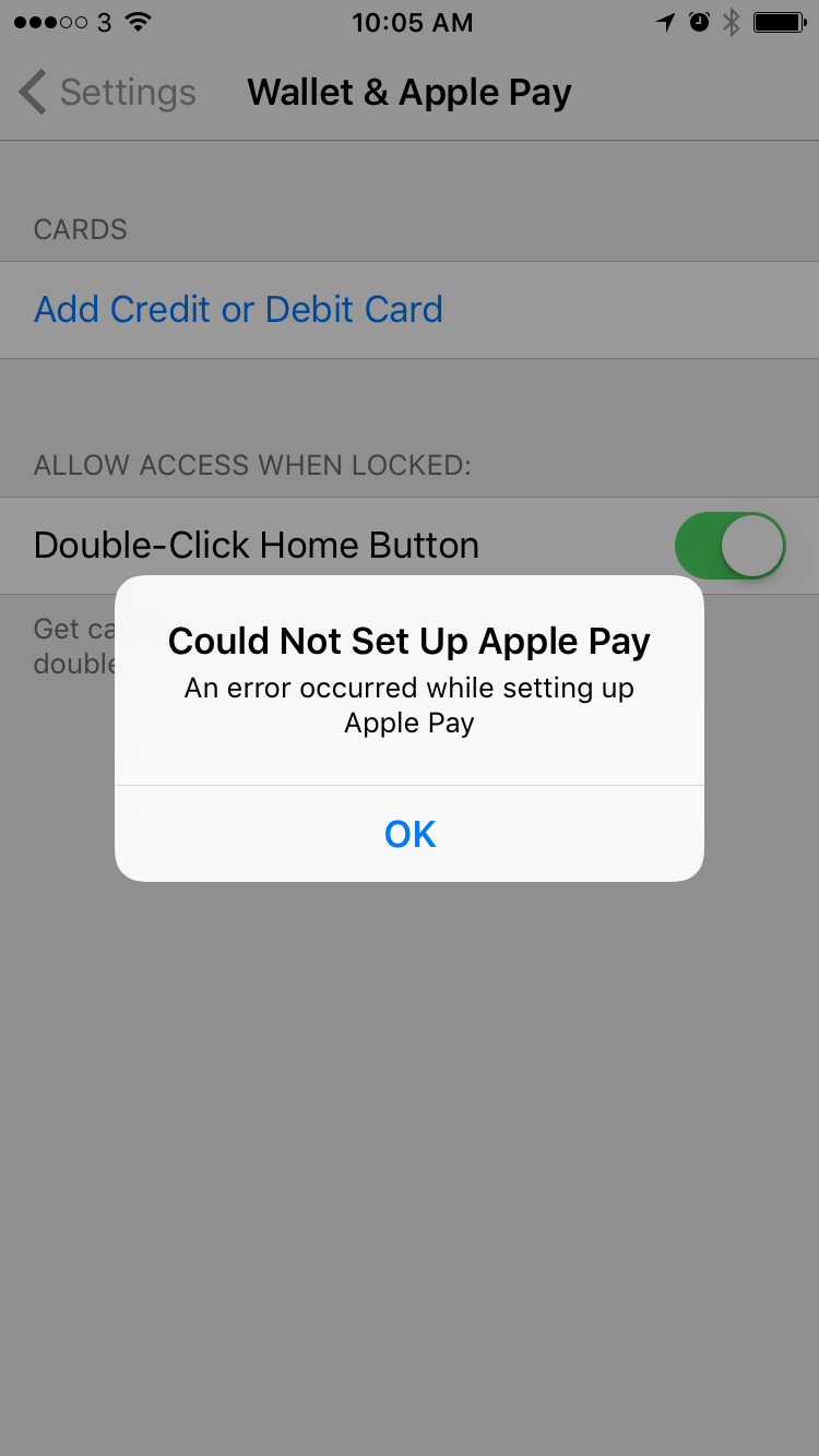 Ошибка настройки Apple Pay