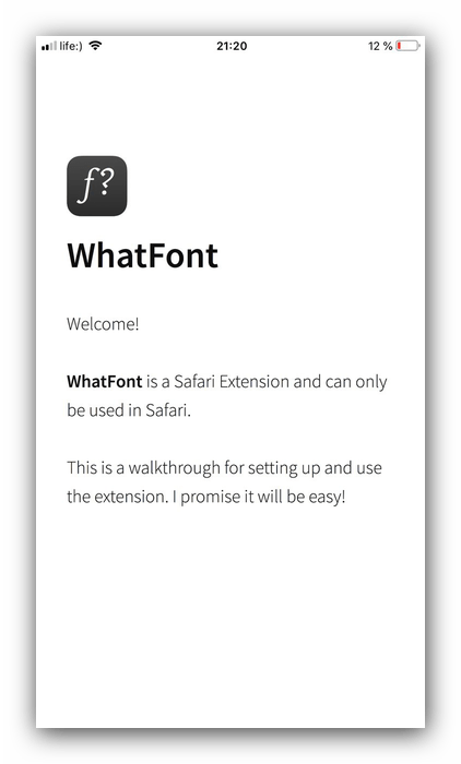 Расширение WhatFont для использования в браузере Safari для iOS