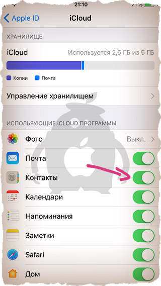 Синхронизация контактов через iCloud