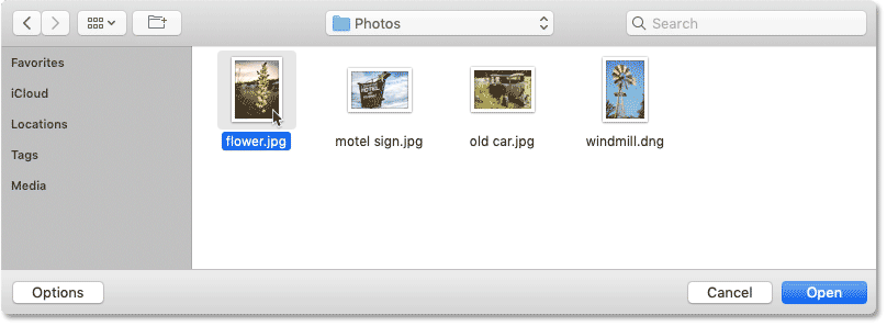 Selecting an image to open in Photoshop.