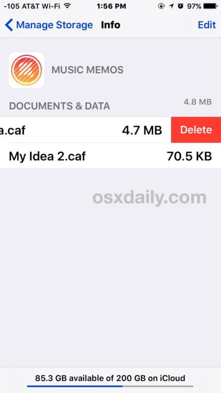 Удаление документов и данных в iCloud iOS