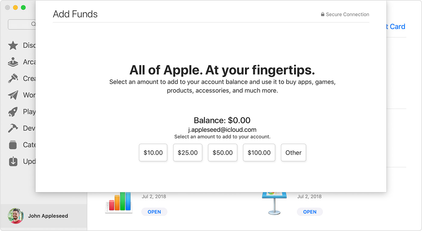 Mac screenshot showing amounts you can choose from.