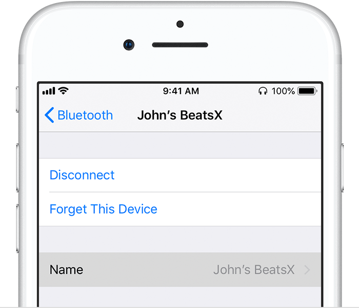 Bluetooth device settings on iPhone
