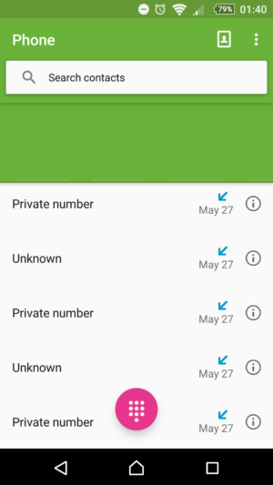 Android Mobile Phone - Private & Unknown Numbers Call Log