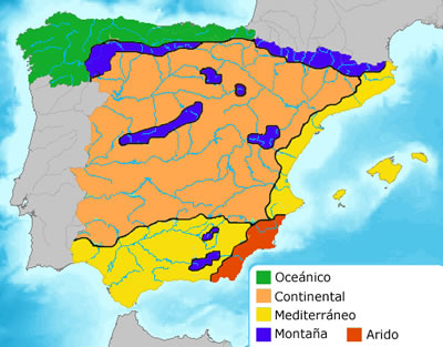 Карта климатических зон в Испании