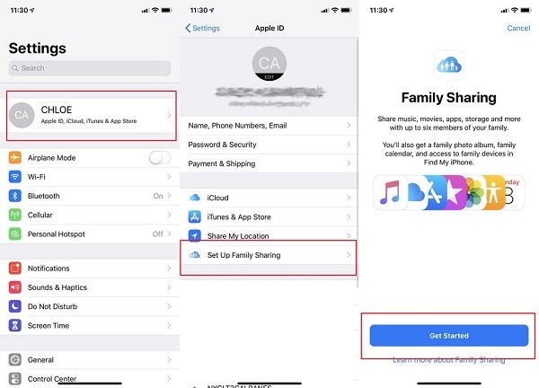 Настройте семейный общий доступ iCloud на iOS