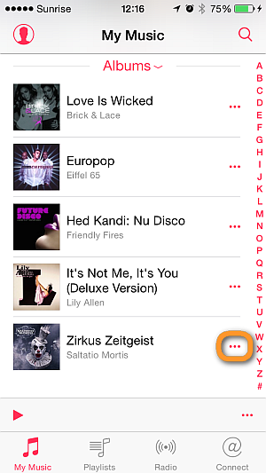 iphone music app list of albums
