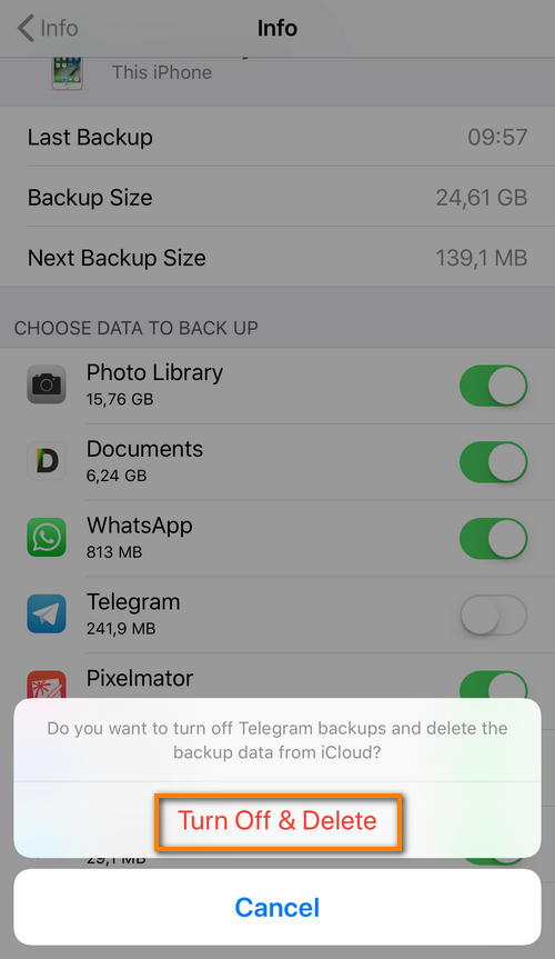 Delete apps from iCloud backup