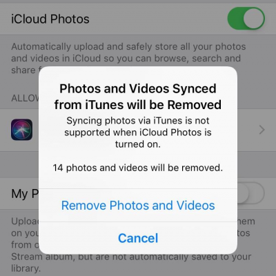 iCloud Photos will delete your Photo Library if you want to enable it again