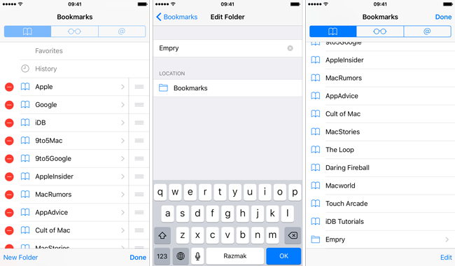 Удалить закладки и избранное в Safari с iPad или iPhone