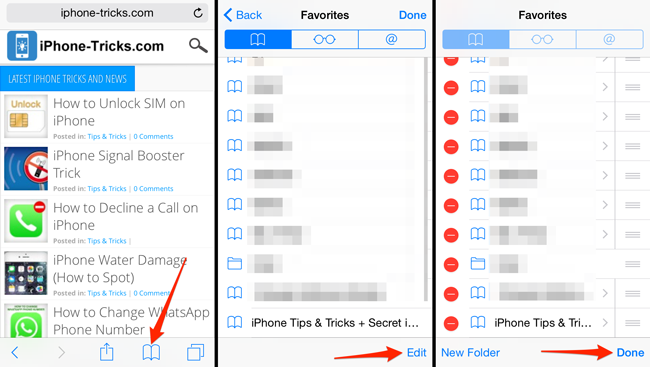 Удалить закладки и избранное в Safari с iPad или iPhone