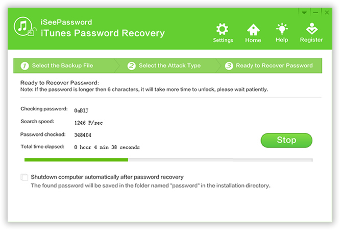 start to recover iTunes backup password